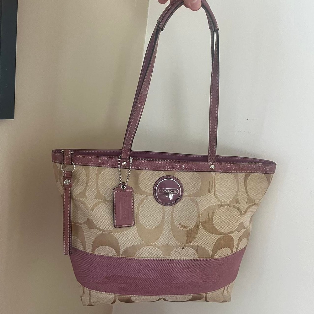 Y2K 2000s Coach Signature C Monogram Stripe Tote Shoulder Bag / Handbag